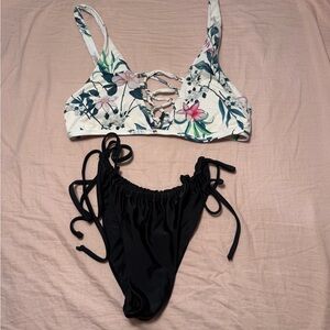 Floral Bikini Set with Black Bottoms
